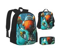 YINGD The Octonauts Cartoon 3 PCS School Backpack Lightweight School Bookbag Lunchbox Pencil Bag Large Daypack