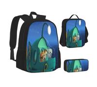 YINGD The Octonauts Cartoon 3 PCS School Backpack Lightweight School Bookbag Lunchbox Pencil Bag Large Daypack