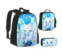 YINGD The Octonauts Cartoon 3 PCS School Backpack Lightweight School Bookbag Lunchbox Pencil Bag Large Daypack