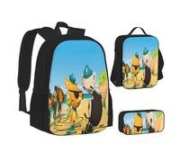 YINGD The Octonauts Cartoon 3 PCS School Backpack Lightweight School Bookbag Lunchbox Pencil Bag Large Daypack