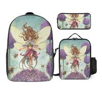 YINGD Thumbelina Backpack Three Piece Set Durable Polyester Bookbag Lunch Tote and Pen Case for Kids and Adults