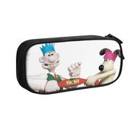 YINGD Wallace & Gromit in The Curse of The were-Rabbit Pencil Case for Makeup & Stationery - Dual Zipper Compartments with Mesh Organizer (Travel-Friendly)