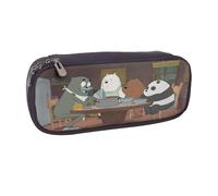 YINGD We Bare Bears Season Pencil Case Water-Resistant Brown Pen Pouch with Secure Zipper & Elastic Straps