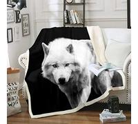 YINGD Wolf Blanket for Safari Animal Sherpa Blanket Decorative Cool Wildlife Fleece Throw Blanket Wild Wolf Plush Blanket White and Black Double 125CM X 100CM