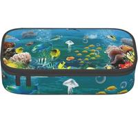 YINGD WQ Underwater World Blue Marine Life Print Pencil Pen Case Large Capacity Pencil Box Bag Pencil Cases Organizer for Office College School Adult Te
