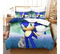 YINGD wrtgerht Sonic The Hedgehog Duvet Cover Double Sonic Boy Pattern Bedding Set Soft Lightweight Microfiber Animated Characters Quilt Cover with Zipper Closure Single