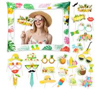 YINGENIVA 30 Piece Hawaii Photo Box Accessories Set with Inflatable Photo Frame, Photo Props & Party Decoration for Summer, Beach, Birthday, Wedding, Aloha Party, Tropic Theme