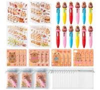 YINGENIVA Capy Stationery Party Gift - 12 Pack Fun Animal Prizes Set Include 4-in-1 Ballpoint Pens Mini Notebook and Organza Birthday Party Favors Goodie Bag Fillers Stuffer for School Rewards