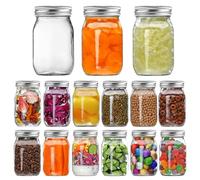 YINGERHUAN Glass Regular Mouth Mason Jars, 16 oz Clear Glass Jars with Silver Metal Lids for Sealing, Canning Jars for Food Storage, Overnight Oats, Dry Food, Snacks, Candies, DIY Projects (15 Pack)