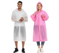 YingErTool Waterproof Rain Poncho, 2 Pcs EVA Lightweight Reusable Rain Coat Jacket with Hood and Drawstring, Emergency Portable Poncho for Women Men Family Outdoor Hiking, Cycling, Camping