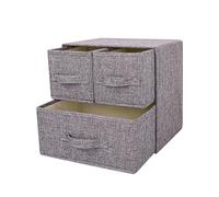YINGGG Fabric Storage Box Storage Bins with Handle Drawer Organiser with Lid Folding Storage Bins Box Containers for Socks, Underwear, Bras, Ties, Scarves (Grey, 1 big + 2 small drawers)