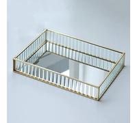 Yinghesheng Gold Mirror Vanity Trays, Jewelry Perfume Organizer Trays Rectangle Glass Mirror Tray with Metal Frame Decorative Tray for Dressing Room, Bathroom, Bedroom, Living Room,S