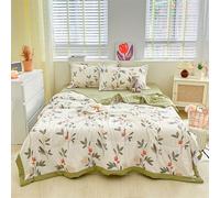 Yinghesheng Premium Quilted Bedspread Set with 2 Pillowcases - 100% Cotton Summer Blanket Bedspread & Coverless Duvet, Single/King Size, Reversible & Machine Washable ,Sage Green 2,220x240cm