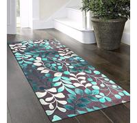 Yinghesheng White turquoise brown Long Hallway Runner Rug 40x200cm 3D leaf pattern Carpet Runners Extra Long Runner Rug Crapet Mat for Bedroom Living Room Hall Hallways
