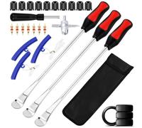 YINGJEE 14.5"/37cm Tire Spoons Motorcycle, Dirt Bike Tire Spoon Set, Professional Tire Changing Spoons Lever Iron Tool Kit with Durable Bag & 3 Tire Irons & 3 Rim Protectors 1 Valve Core Caps Set