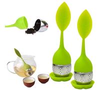 Yingjie 2 Pieces Silicone Loose Leaf Tea Strainers, Loose Leaf Tea Infuser with Silicone Handles, Drip Tray Included, Easy to Clean, Green