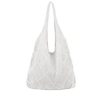 Yingjie Women Knitted Handbags,White Mesh Beach Bag,Lightweight Knit Shoulder Bag,Retro Hollow Woven Shoulder Bags,Crochet Mesh Beach Bag,for Holiday,Daily Work,Shopping,Travel,Summer Vacation.