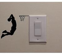 YINGKAI Two Handed Slam Dunk Basketball Player Dunking on Light Switch Decal Vinyl Wall Decal Sticker Art Living Room Carving Wall Decal Sticker for Kids Room Home Window Decoration