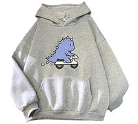YINGKE Women's Dinosaur Hoodie Girls Cute Anime Print Sweatshirt Kawaii Pullover Long Sleeve Jumper for Teens (XL, Grey Motor)