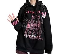 YINGKE Women's Japanese Cute Kawaii Anime Pattern Hoodies Girls Harajuku Style Pullover Sweatshirt(S,Black)