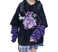 YINGKE Women's Japanese Cute Kawaii Anime Pattern Hoodies Girls Harajuku Style Pullover Sweatshirt (S,Purple7)