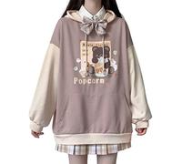 YINGKE Women's Japanese Cute Kawaii Anime Pattern Hoodies Girls Harajuku Style Pullover Sweatshirt(XL,KhakiBear)