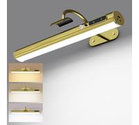 Yinglap Rechargeable Wireless Motion Sensor Dartboard Light, Battery Operated Picture Lights for Wall, LED Picture Light with Remote Control, Magnetic Dimmable for Indoor Mirror Art - Antique Brass