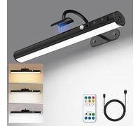 Yinglap Rechargeable Wireless Motion Sensor Picture Light, Battery Operated LED Picture Lights for Wall, USB Dartboard Light with Remote Control, Magnetic Dimmable for Indoor Mirror Frame - Black