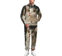 YINGLIMY Men's Suit Cat Wolf 3D Printed Hoodie Trousers Suit Rose Cat Tracksuit Casual Couple Animal Jogging Sweat Suit Set, 2, 5XL