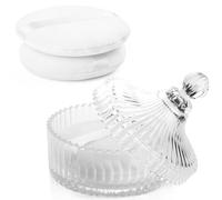 YINGMAN 2Pcs Extra Large Body Powder Puff & Luxury 6" Glass Jar Dusting Powder Container with Puff for Women Bath Powder Puffs Perfect for Talcum or Loose Powder (White)