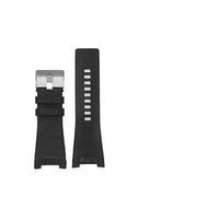 YINGO Compatible With Diesel DZ4246 DZ1273b Bracelet 32 * 17mm Plain Black Dark Brown Genuine Leather Steel Clasp Watchband Strap Dedicated Men(B black silver)