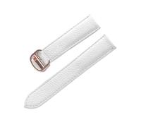 YINGO Litchi Grain Leather Strap Men's Ladies Soft Leather Compatible With Cartier Tank Solo Strap Folding Buckle Watch Strap Accessories(White Rose Buckle,22mm)