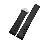 YINGO Watch Bracelet Compatible With CARRERA Chain 20 22 24mm TPU Silicone Strap Accessories Rubber Band(Black-Silver Clasp)