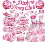 Yingoto 187Pcs Pink Pony Club Decorations Tableware Set, Serves 25