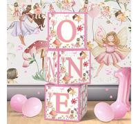Yingoto My Fairy First Birthday Decorations Balloons Box, 3pcs Baby Boxes with Letters, 1st for Girl Showers Anniversary Party Backdrop, Photography Props