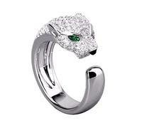 YINGQI 925 Sterling Silver Green Eyes Leopard Ring Cuff Finger Paved Zircon Panther Animal For Women Jewelry