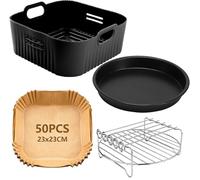 YINGRACE 9 Inch 23 CM Air Fryer Accessories XXL for COSORI 6L, 6.2L, 6.4L, Russell Hobbs 8L, 4PCS Set with Silicone Air Fryer Liner, Skewer Rack, Pizza Pan, Disposable Air Fryer Paper Liners