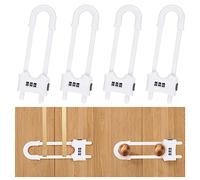 yingranlock 4 Pack U-Shaped Sliding Cabinet Locks Multifunctional Child Safety Lock Adjustable Baby Proof Clips for Home Cabinets Refrigerator Doors Cabinet Knobs and Window Handles - White