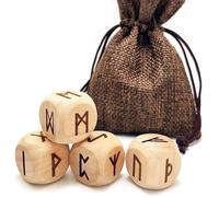 YingRen 4 Pcs/Set Wooden Rune Dice Set, 24 Carved Ancient Divination Symbols Rune Wood Dices for Future Divination Game and Meditation
