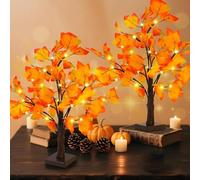 Yingtuwinh 2 PCS 20 Inch Maple Leaves Lamp, 24 led lights, With Battery Operated Lighted Acorn Maple Artificial Light Up Tree, For Home Indoor Thanksgiving Tabletop Decorate