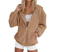 Yinguo Fleece Jacket Women, Hoodies For Women Uk Oversized Hoodie Zip Up Sweatshirts Trendy Casual Loose Long Sleeve Crewneck Pullover Comfy Fall Winter Cloth Fashion Ladies Outfit, Khaki M