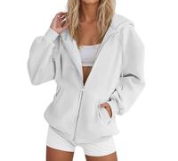 Yinguo Jumpers For Women Uk, Hoodies For Women Uk Oversized Hoodie Zip Up Sweatshirts Trendy Casual Loose Long Sleeve Crewneck Pullover Comfy Fall Winter Cloth Fashion Ladies Outfit, White L