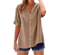 Yinguo Loose Shirt Top Stand Solid Color Sleeve Collar Casual Women's Shirt Women's Womens T V Neck