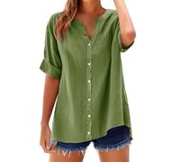 Yinguo Loose Shirt Top Stand Solid Color Sleeve Collar Casual Women's Shirt Women's Womens T V Neck