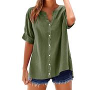 Yinguo Loose Shirt Top Stand Solid Color Sleeve Collar Casual Women's Shirt Women's Womens T V Neck