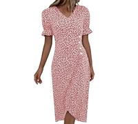 Yinguo My Orders, Regency Dress, Summer Dresses for Women UK 2025 Boho Causal Short Sleeve Vacation Floral Button Linen Dress with Pockets Ladies Maxi Printing Party Club Elegant Beach Dresses Red XL