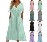 Yinguo My Orders, wrap Dress,Summer Dresses for Women UK 2025 Causal V-Neck Button Short Sleeve Vacation Floral Dress with Pockets Ladies Maxi Printing Dress Party Club Elegant Beach Dresses Green S
