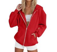 Yinguo Oversized Hoodie Women, Hoodies For Women Uk Oversized Hoodie Zip Up Sweatshirts Trendy Casual Loose Long Sleeve Crewneck Pullover Comfy Fall Winter Cloth Fashion Ladies Outfit, Red XL