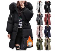 Yinguo Waterproof Jackets Women Winter Jackets for Women UK Quilted Down Long-Lenght Puffer Coats Ladies Lightweight Waterproof Jacket Plus Size Slim Trench Coat Warm Outwear Black XXL