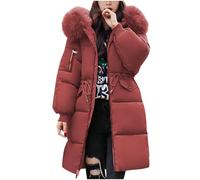 Yinguo Winter Jackets for Women UK Winter Jackets for Women UK Quilted Down Long-Lenght Puffer Coats Ladies Lightweight Waterproof Jacket Plus Size Slim Trench Coat Warm Outwear, Red XXL